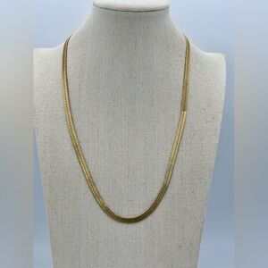 Gold Herringbone Chain Necklace 24” DM Maker’s Mark Lobster Clasp Vintage Style